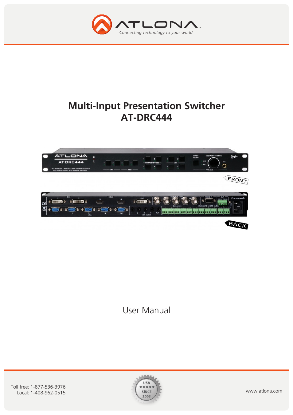 Atlona AT DRC444 R62011 User Manual | 12 pages