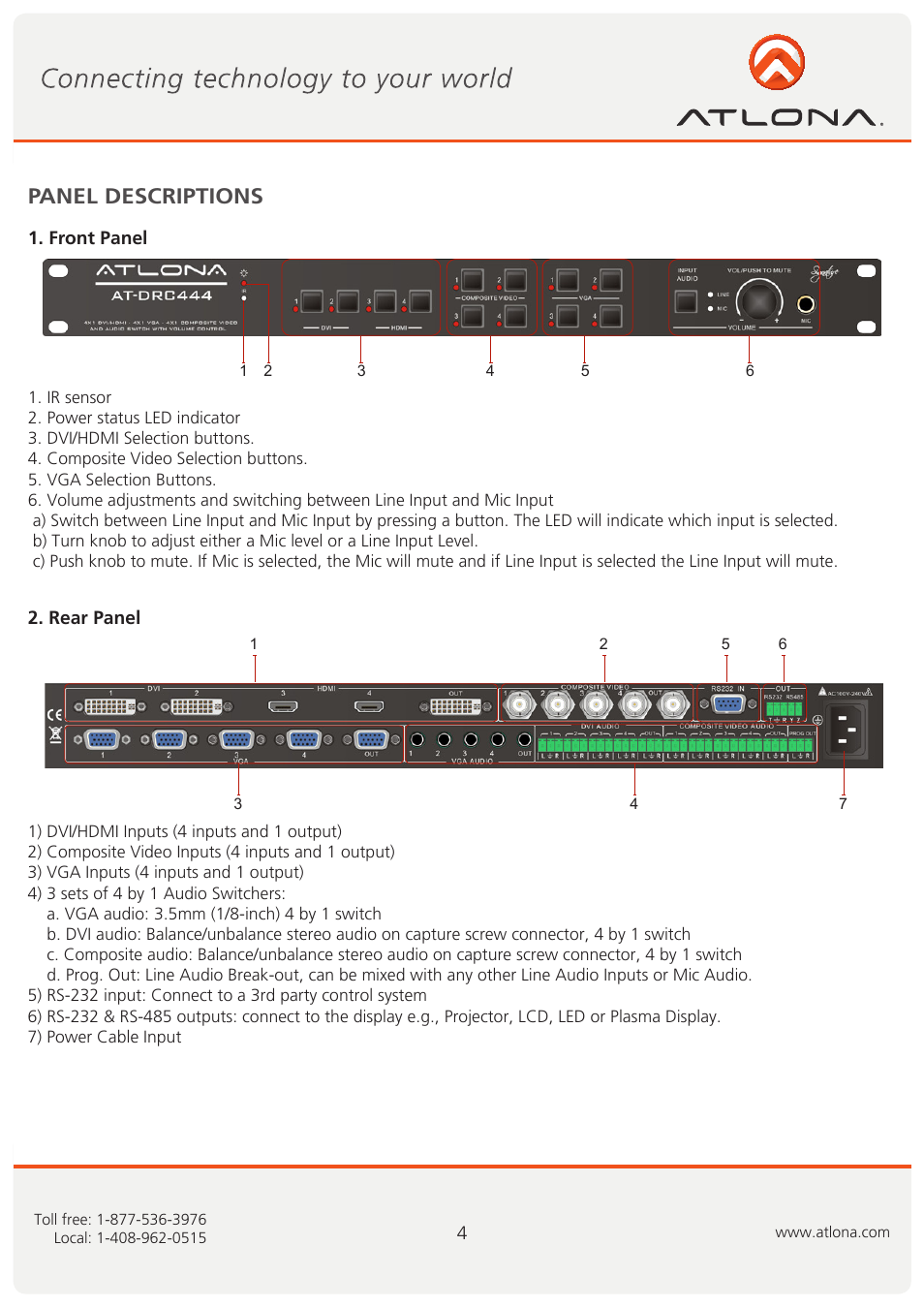 Panel descriptions | Atlona AT DRC444 R62011 User Manual | Page 5 / 12