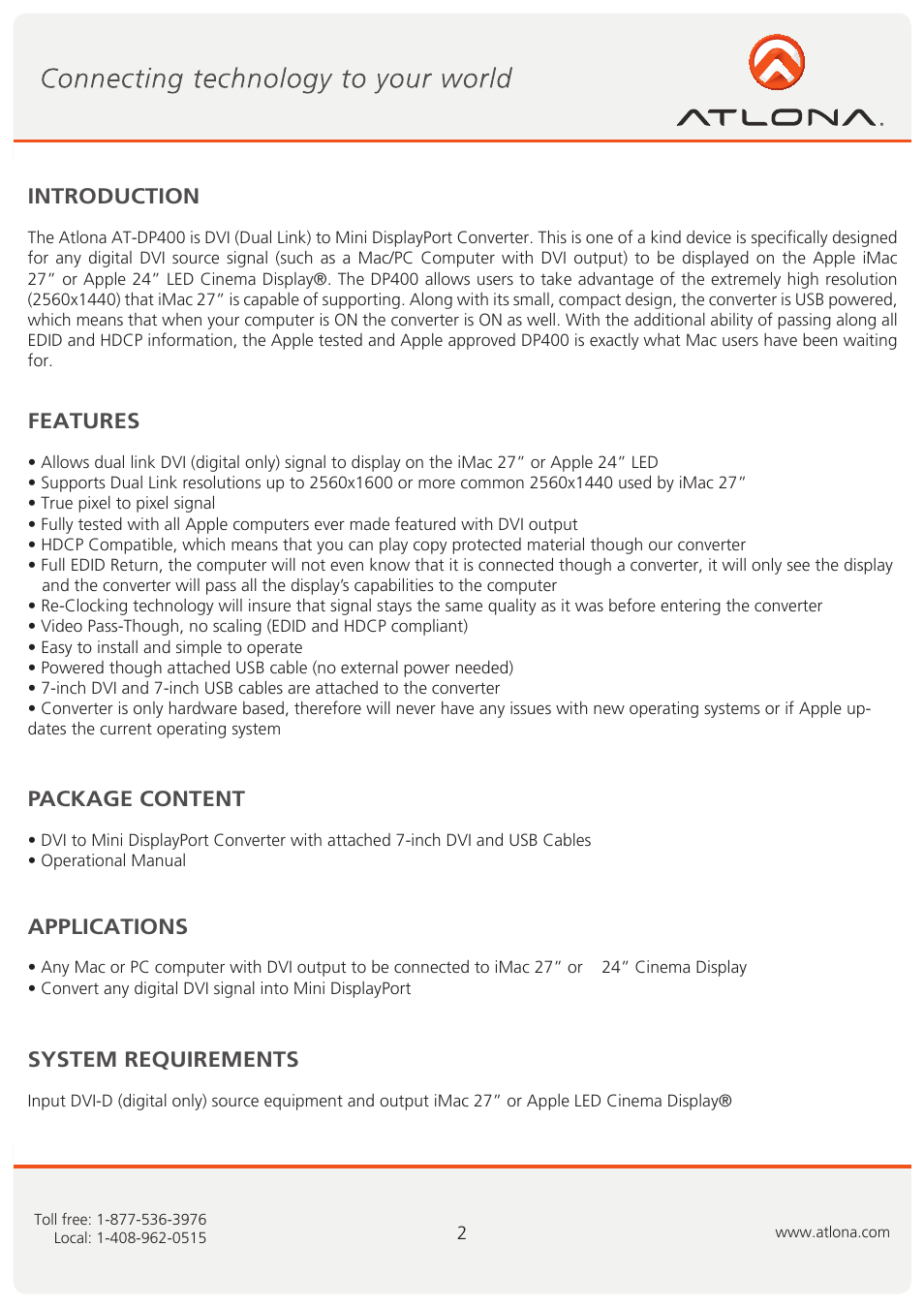 Atlona AT DP400 User Manual | Page 3 / 10