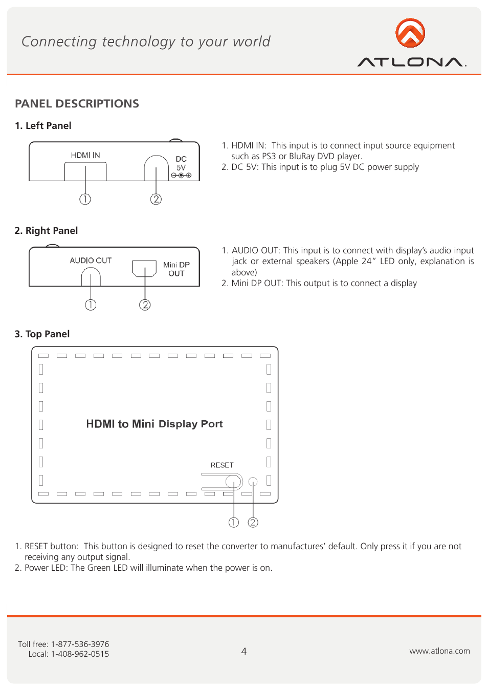 Panel descriptions | Atlona AT DP300 User Manual | Page 5 / 9