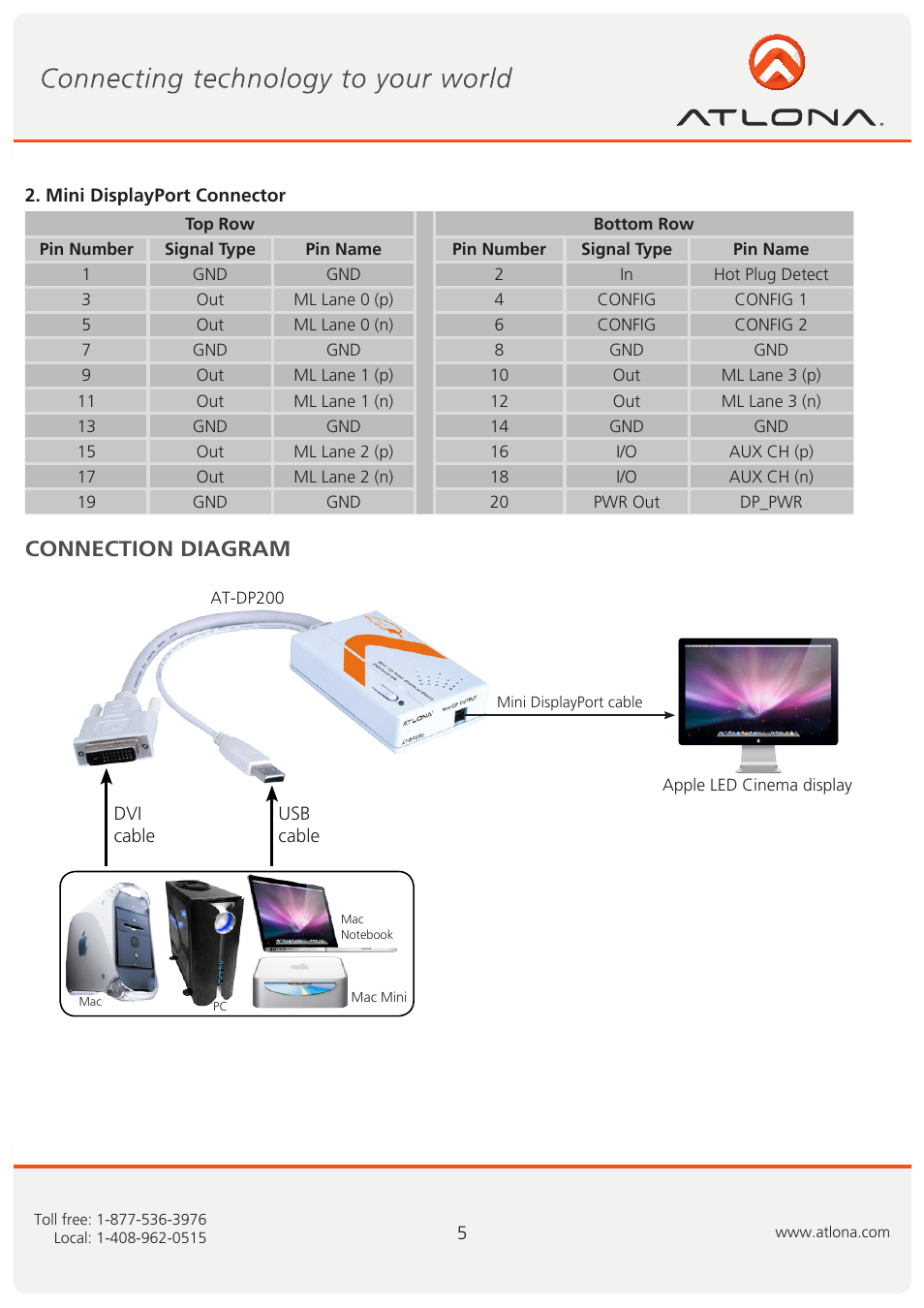 Connection diagram | Atlona AT DP200 User Manual | Page 6 / 9