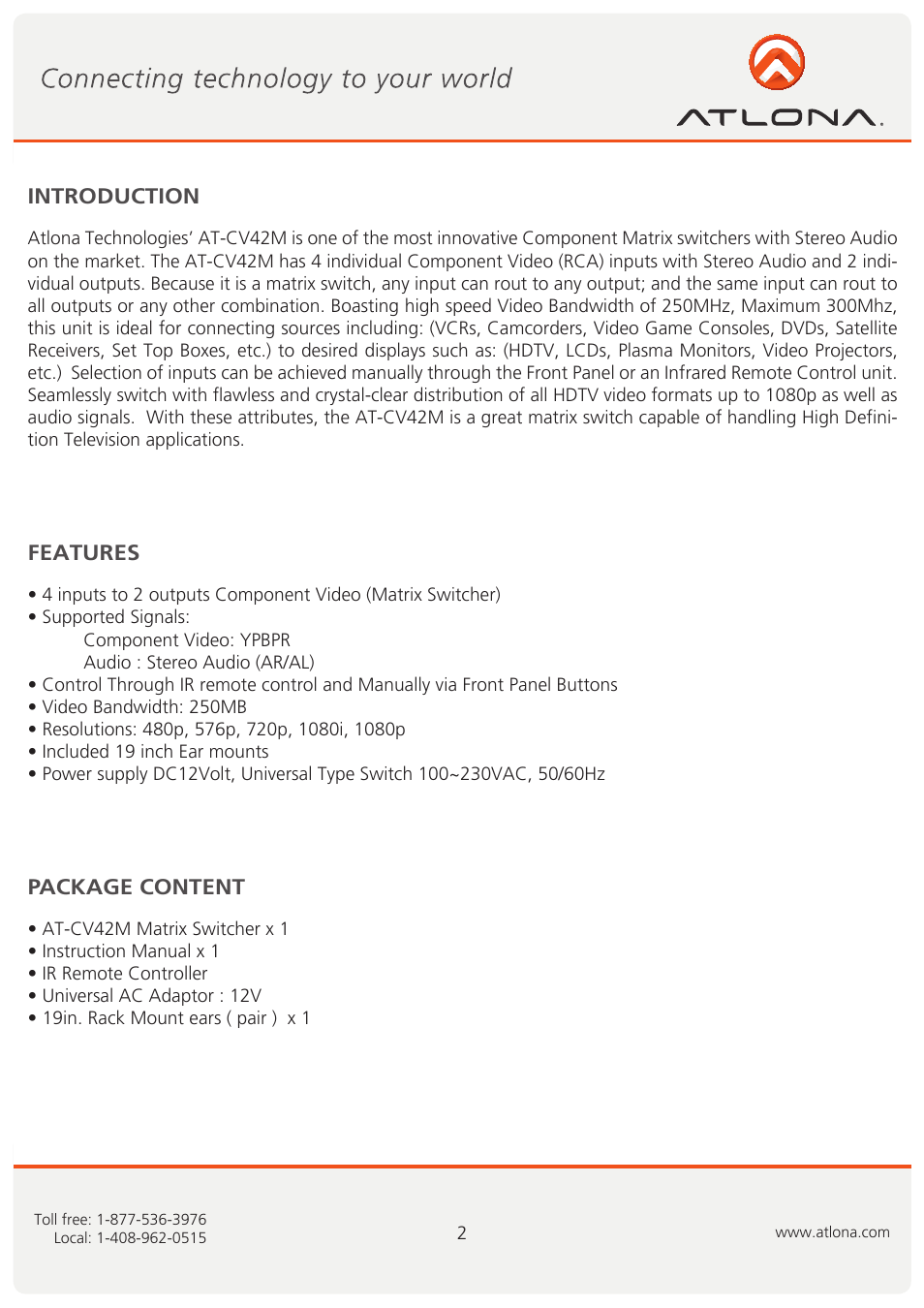 Atlona AT CV42M User Manual | Page 3 / 10