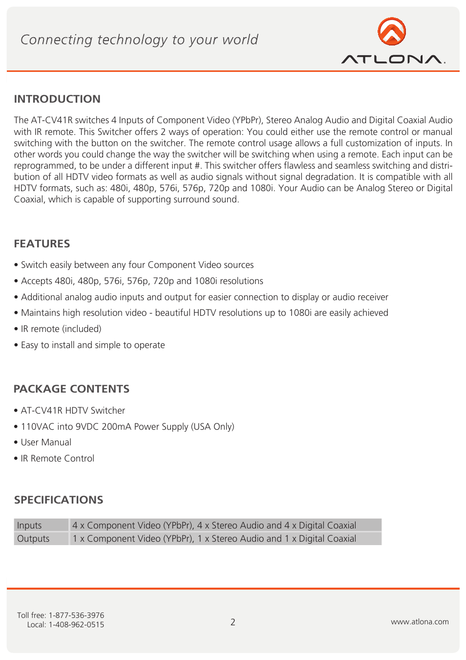 Atlona AT CV41R User Manual | Page 3 / 8