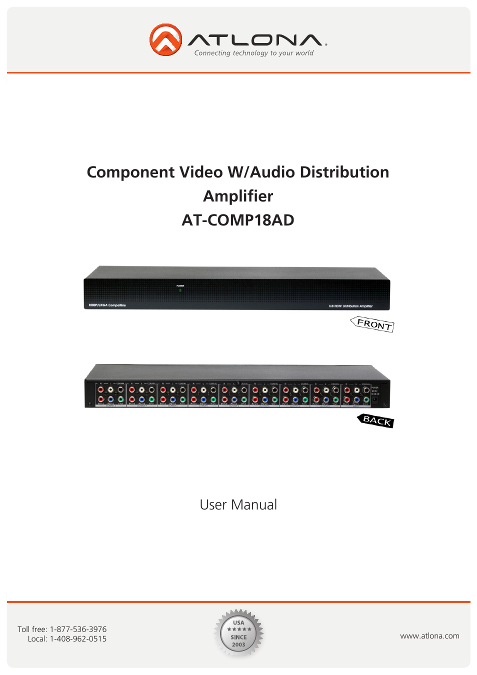 Atlona AT COMP18AD User Manual | 8 pages
