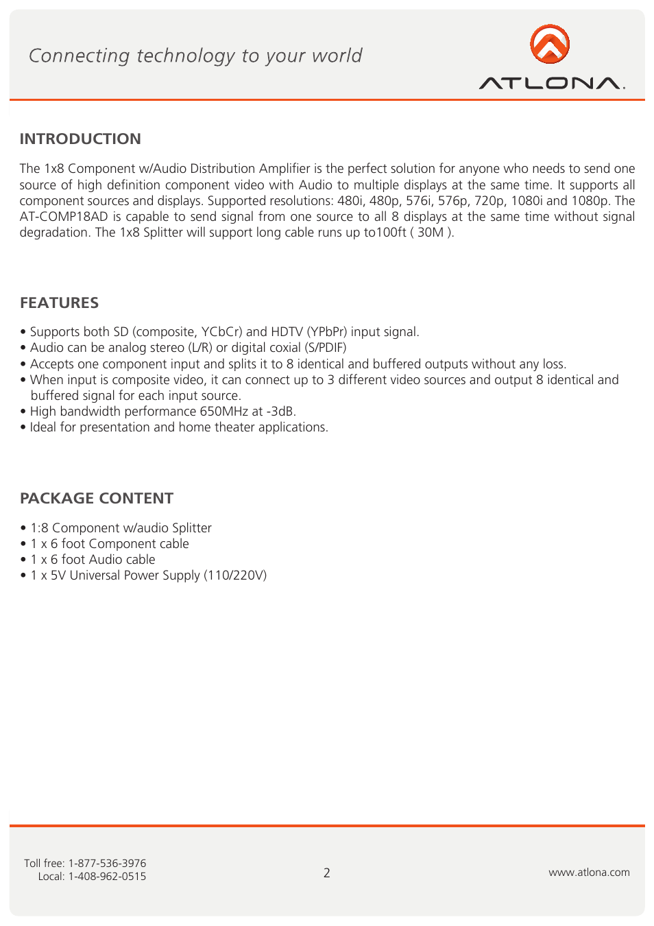 Atlona AT COMP18AD User Manual | Page 3 / 8