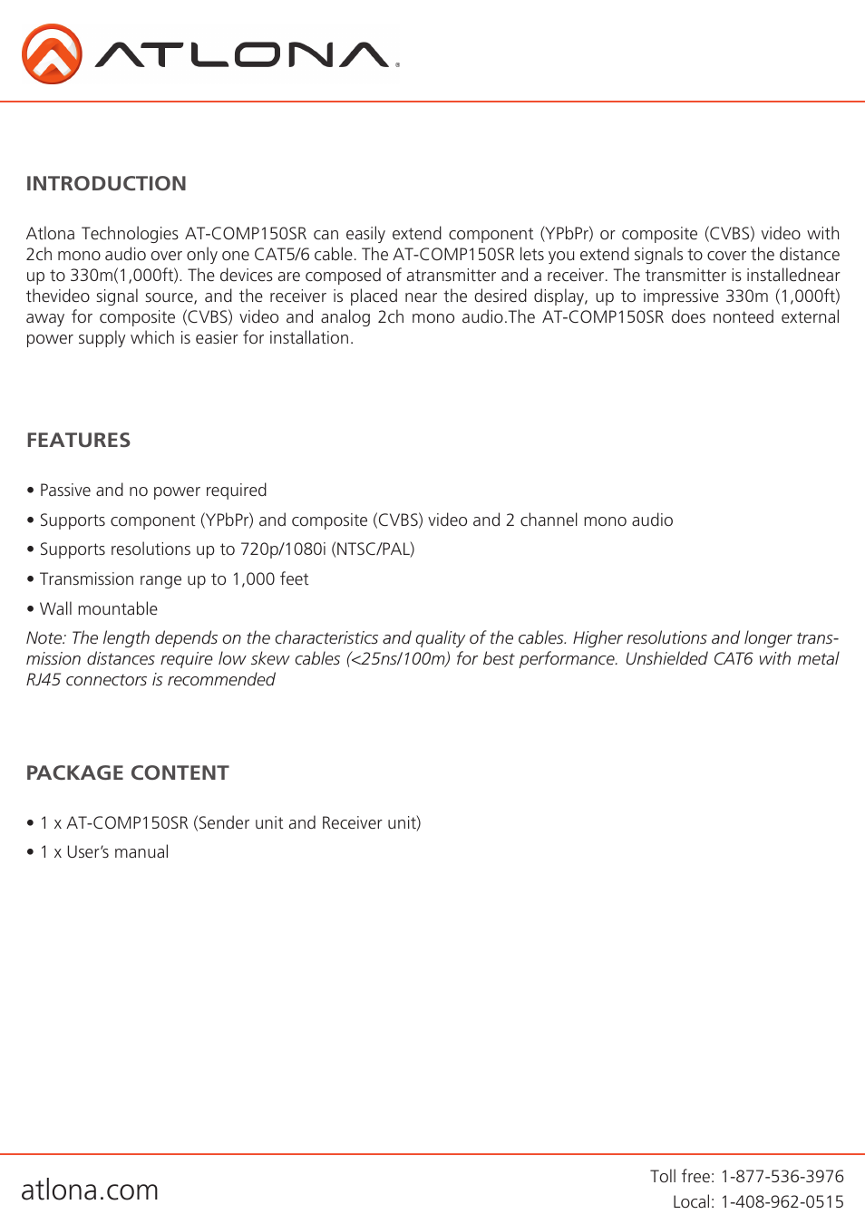 Atlona AT COMP150SR User Manual | Page 3 / 11