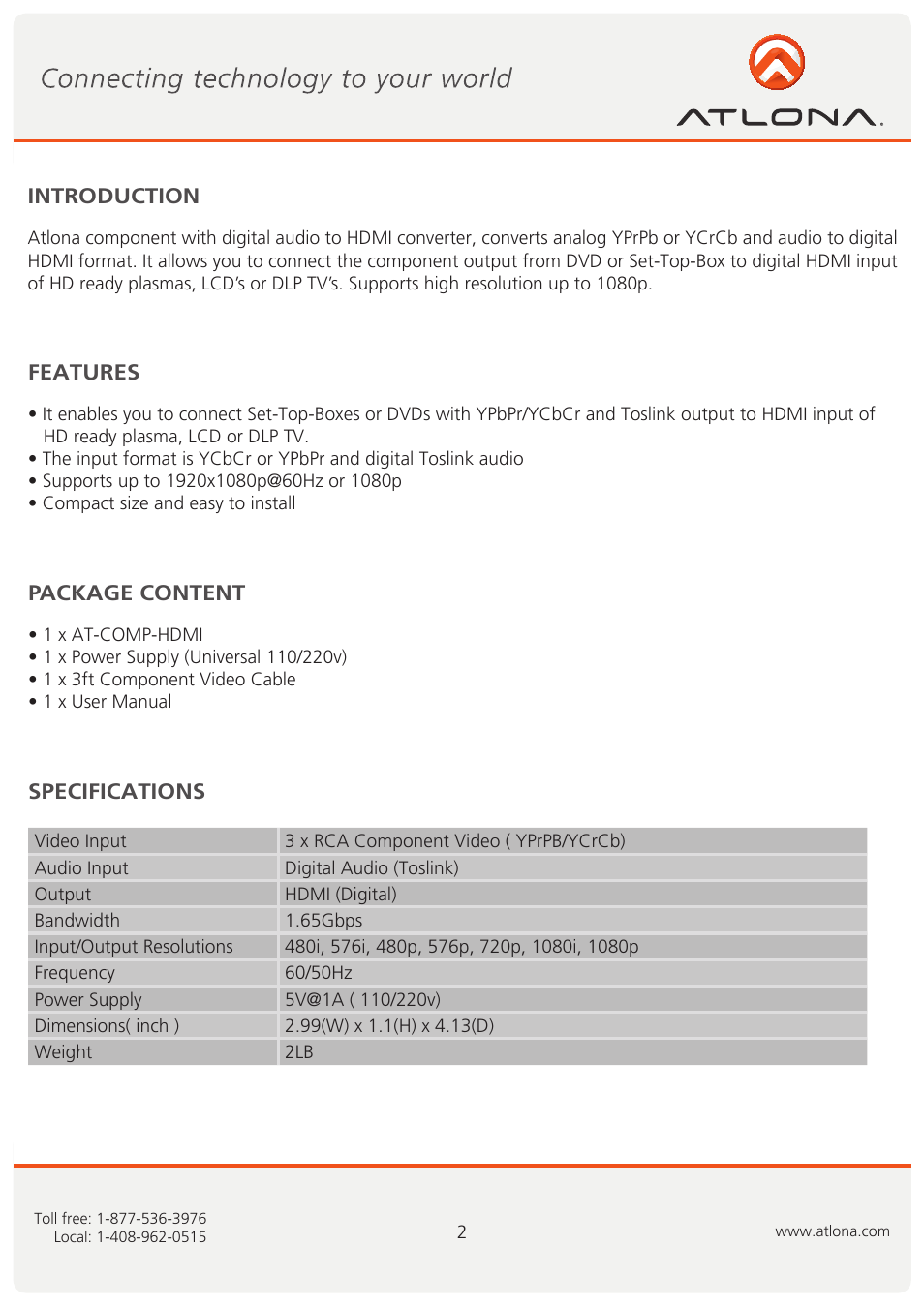 Atlona AT COMP HDMI User Manual | Page 3 / 7