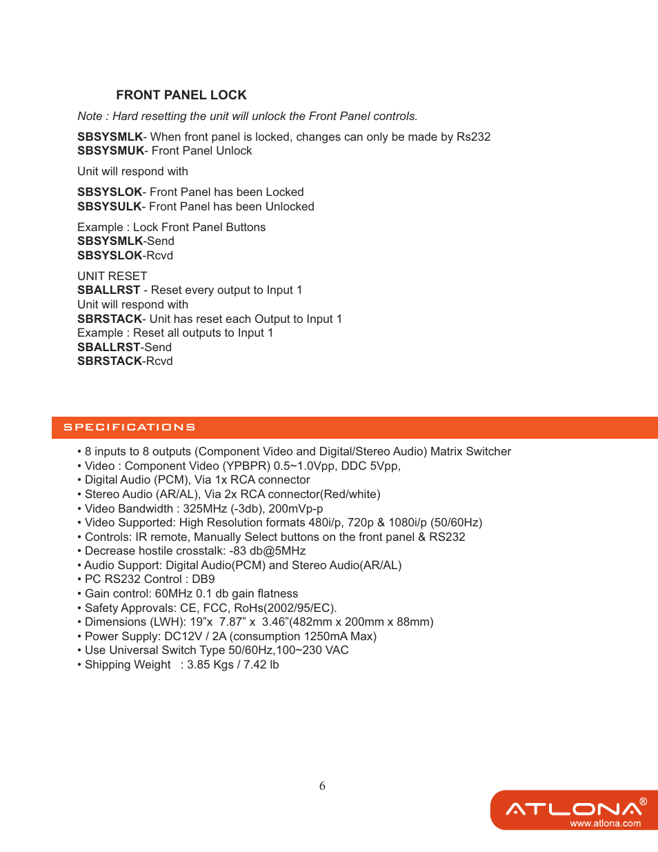 Atlona AT COMP 88M User Manual | Page 8 / 12