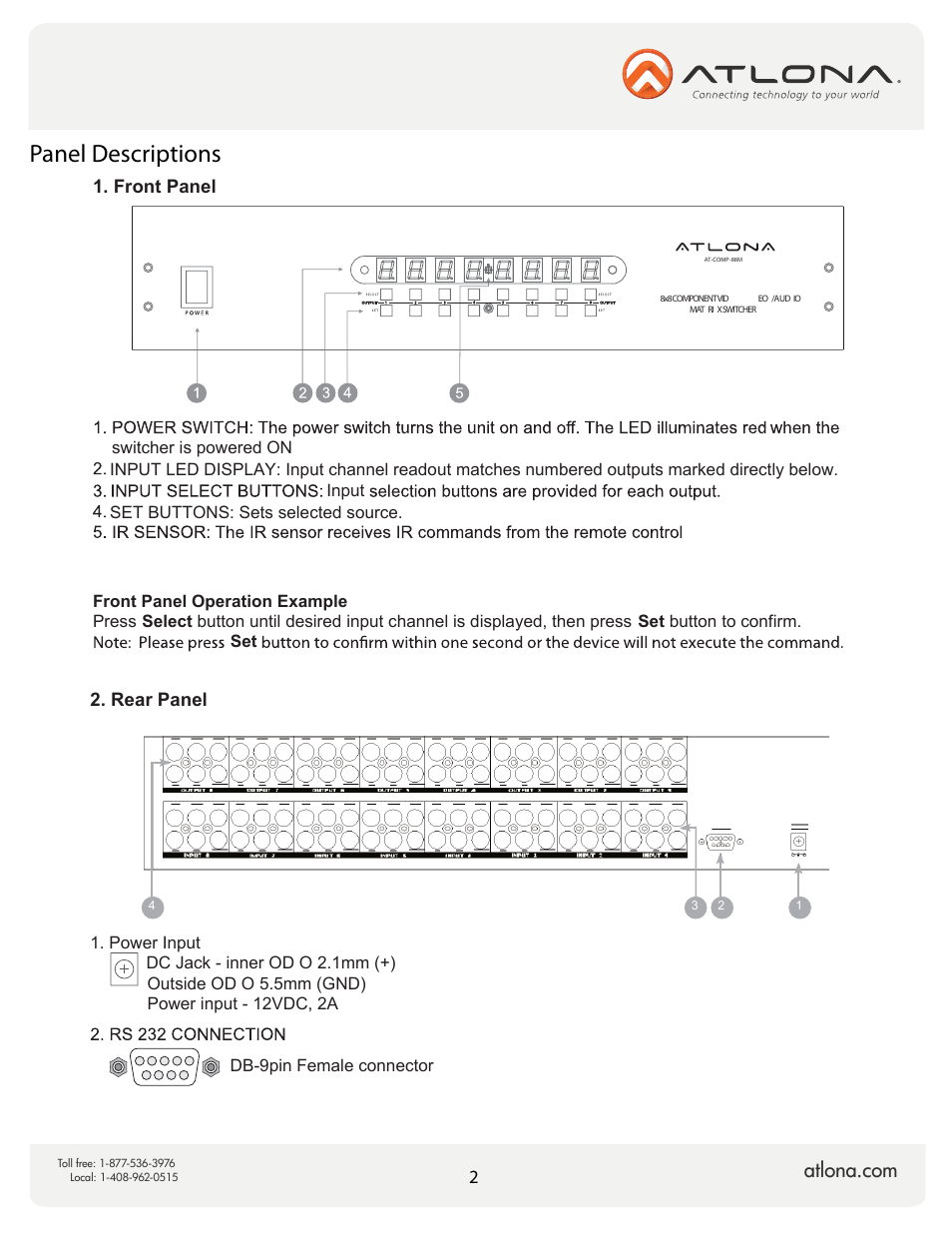 Panel descriptions | Atlona AT COMP 88M V2 User Manual | Page 4 / 10