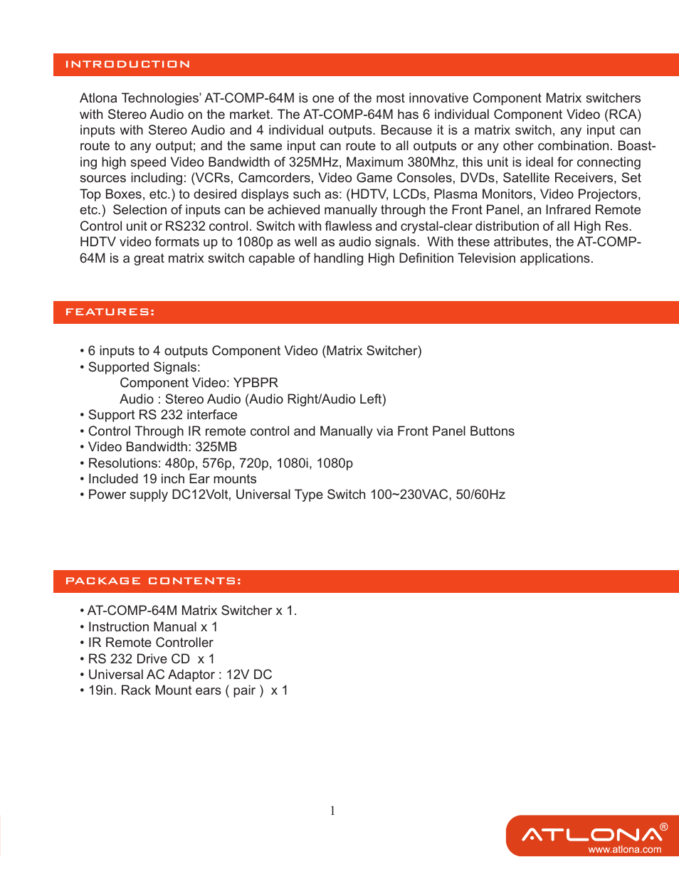 Atlona AT COMP 64M User Manual | Page 3 / 13