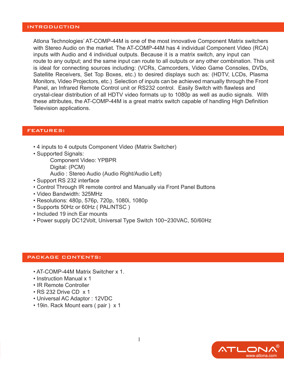 Atlona AT COMP 44M User Manual | Page 3 / 13