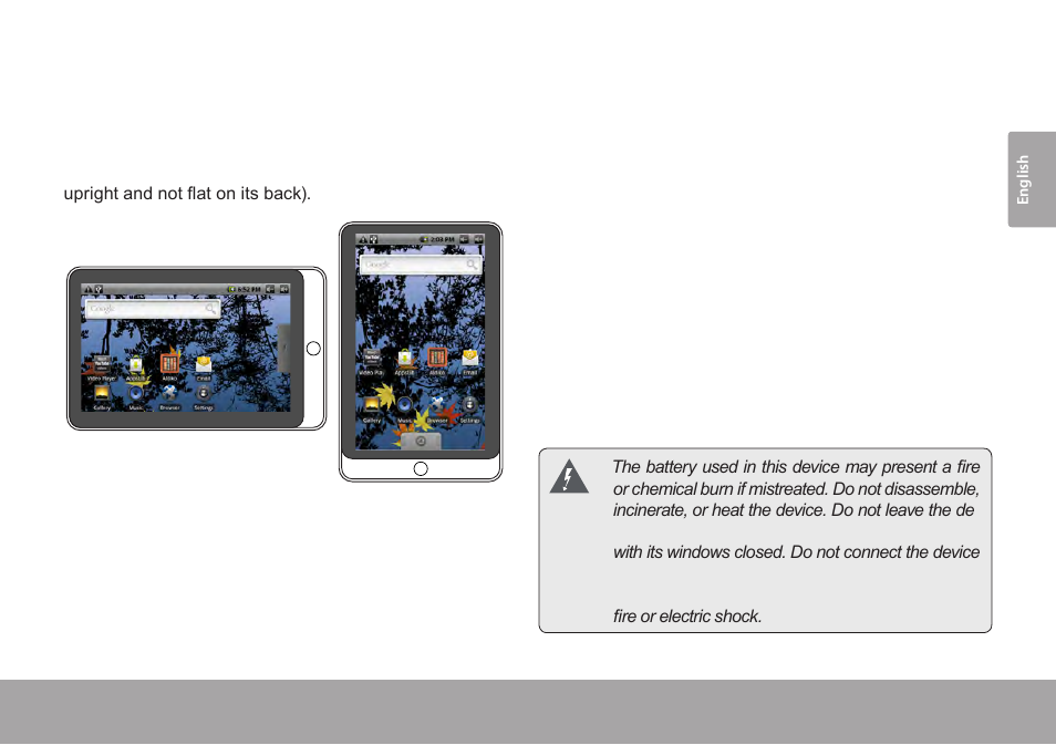 About the orientation sensor, Charging the tablet | COBY Kyros MID7015-4G User Manual | Page 11 / 55