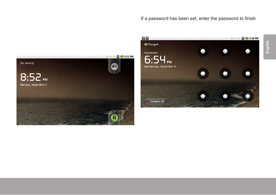 Unlocking the screen | COBY Kyros MID7015-4G User Manual | Page 15 / 55