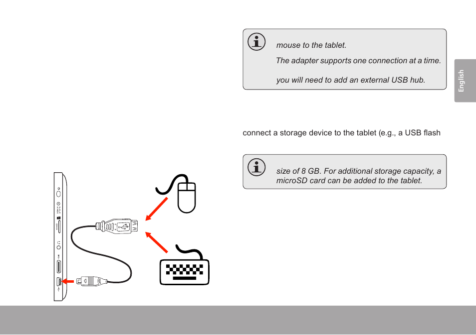 Using the usb full-size adapter, Connecting a keyboard, Connecting a storage device | COBY Kyros MID7015-4G User Manual | Page 39 / 55