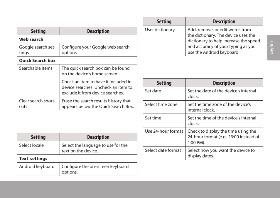 Search, Language & keyboard, Date & time | COBY Kyros MID7015-4G User Manual | Page 47 / 55