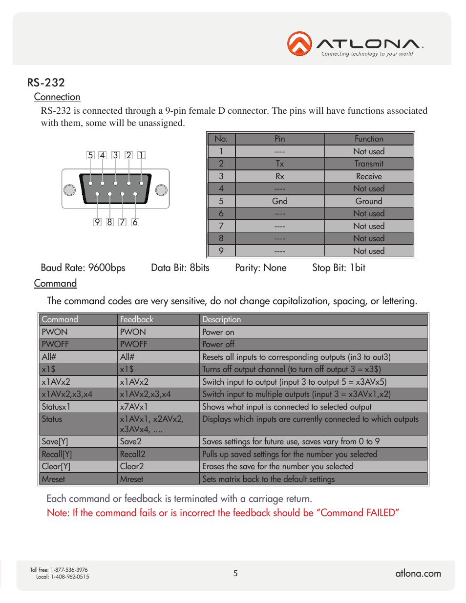 Rs-232 | Atlona AT COMP 44M V2 User Manual | Page 7 / 11