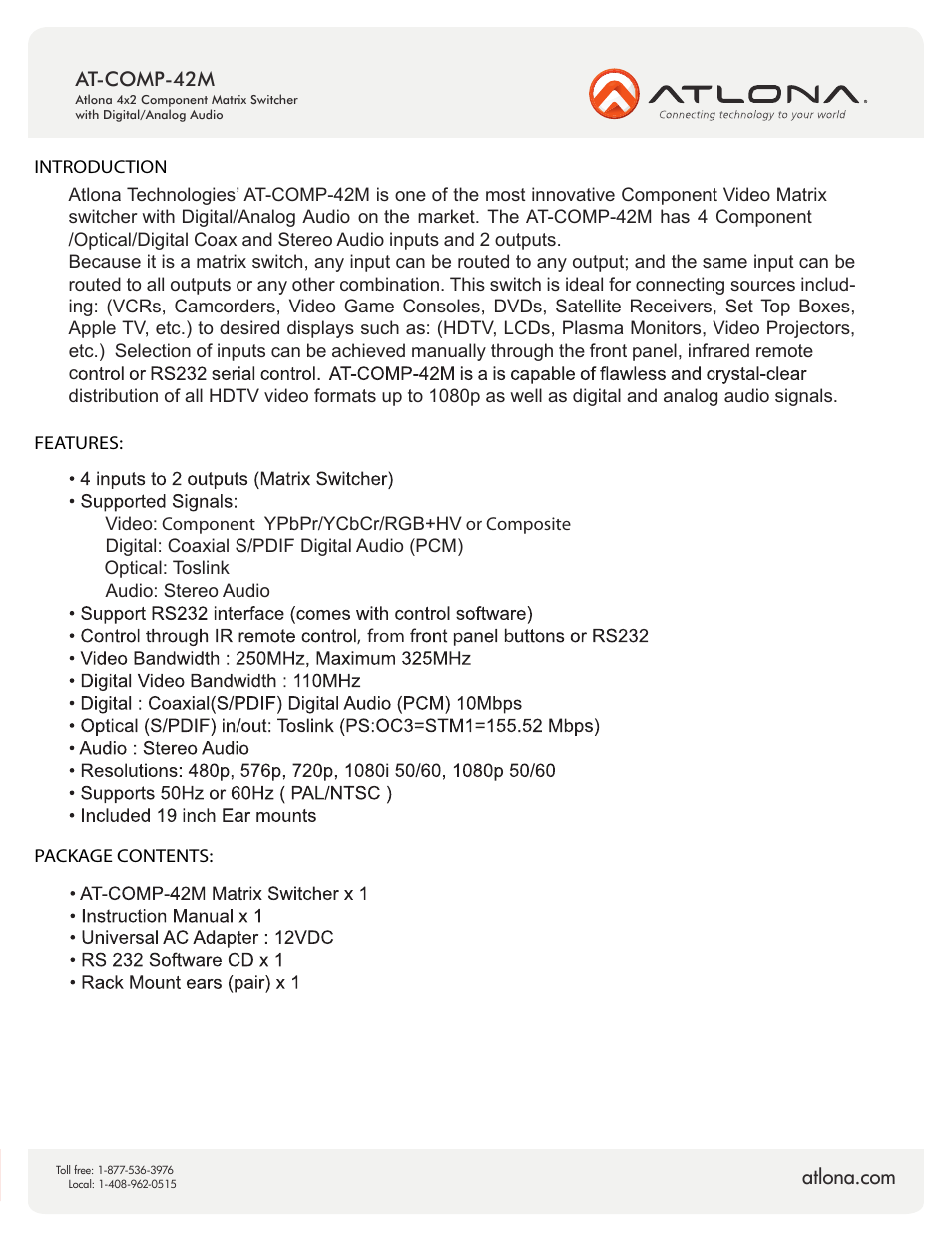 Atlona AT COMP 42M V2 User Manual | Page 3 / 10