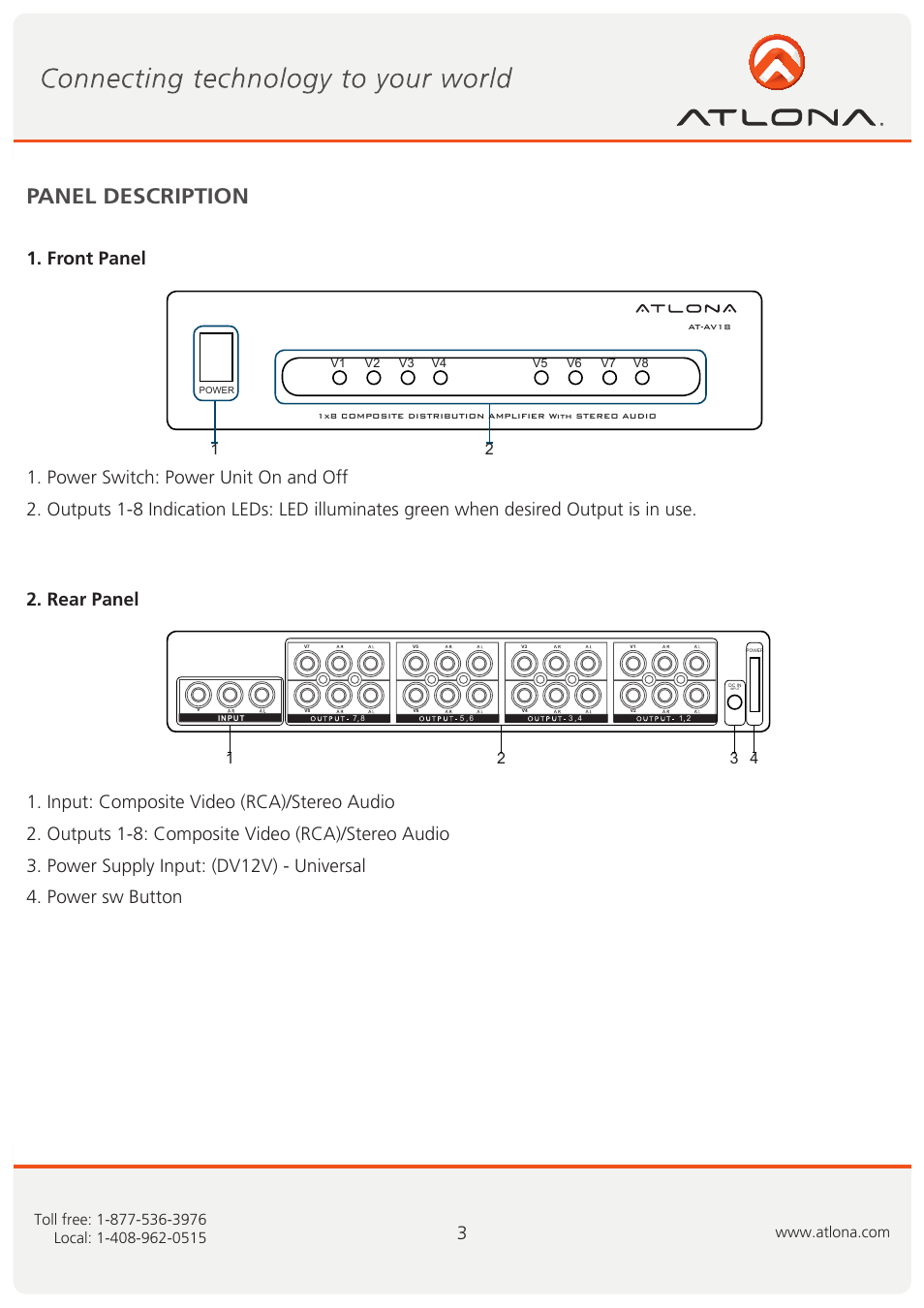 Panel description | Atlona AT AV18 User Manual | Page 4 / 8