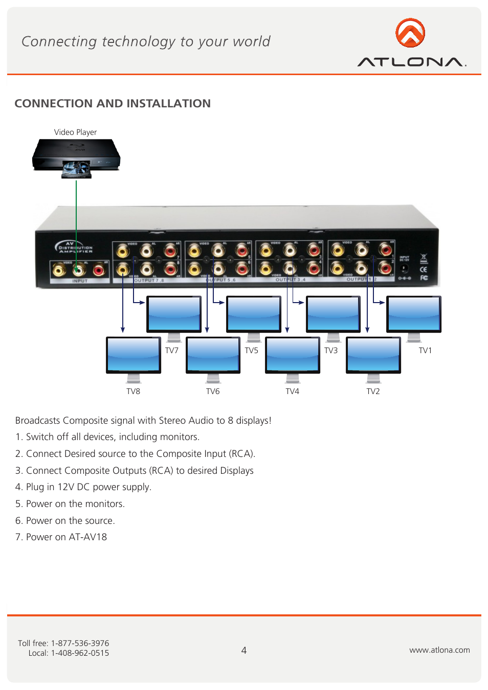 Connection and installation | Atlona AT AV18 User Manual | Page 5 / 8