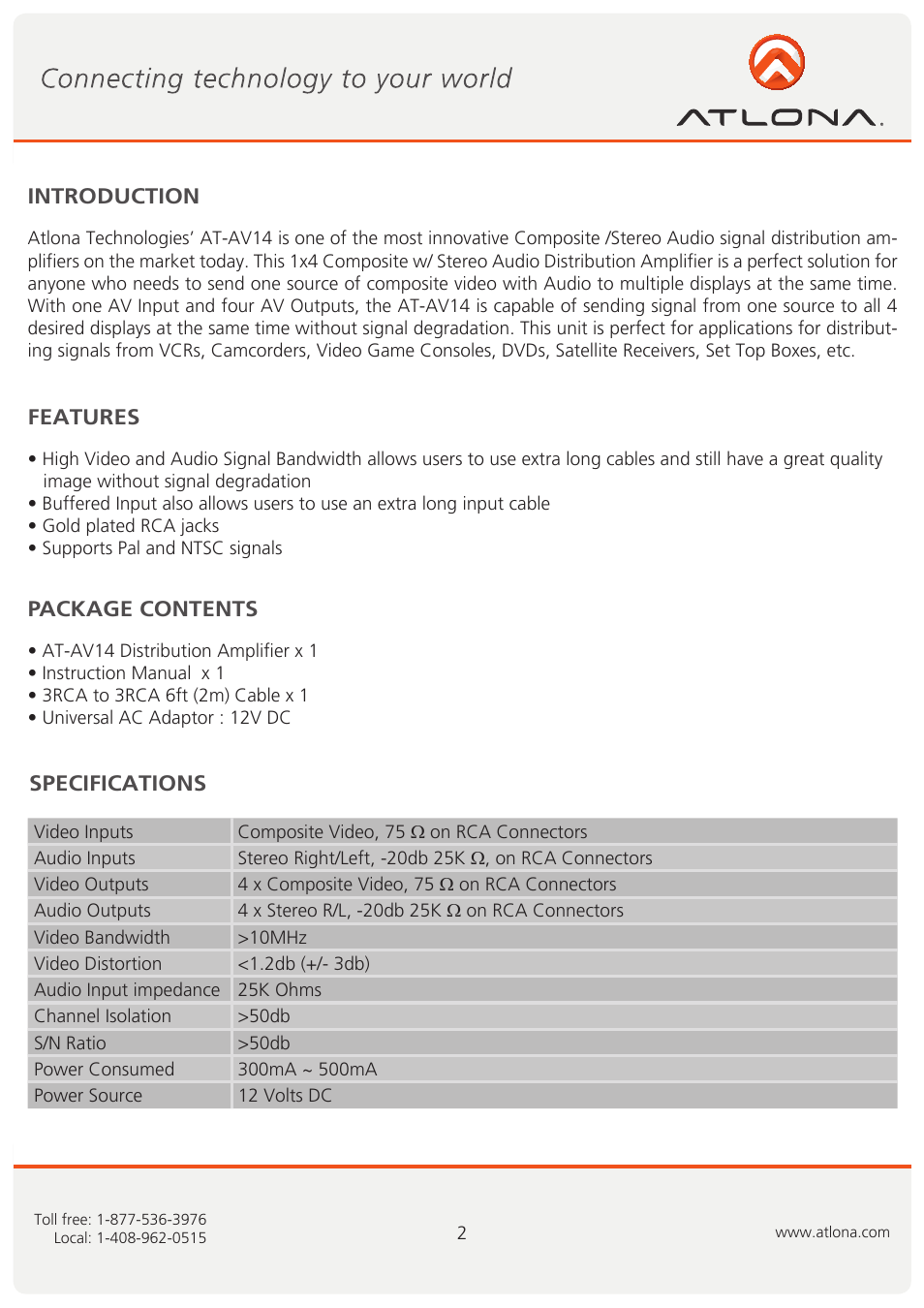 Atlona AT AV14 User Manual | Page 3 / 8