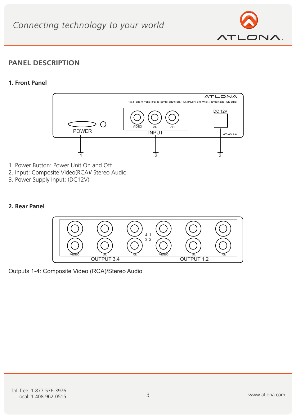 Panel description | Atlona AT AV14 User Manual | Page 4 / 8