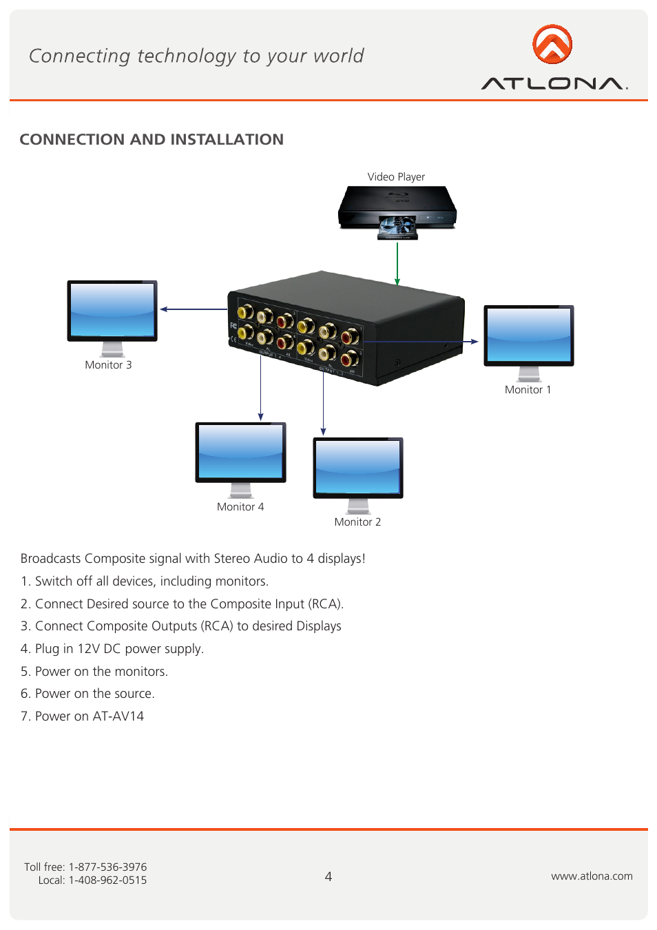 Connection and installation | Atlona AT AV14 User Manual | Page 5 / 8