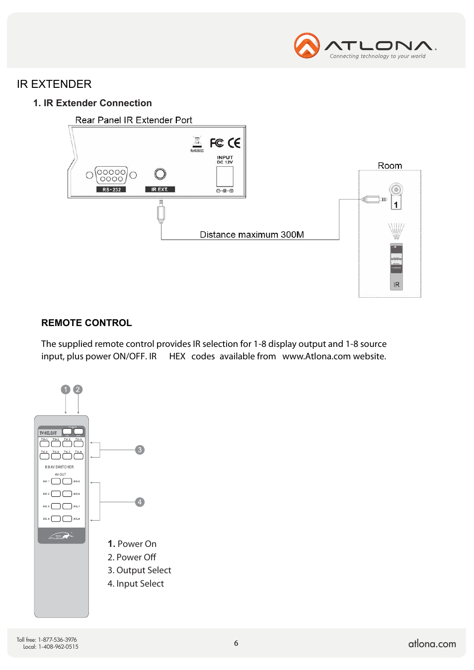 Ir extender | Atlona AT AV0808N V3 User Manual | Page 6 / 10