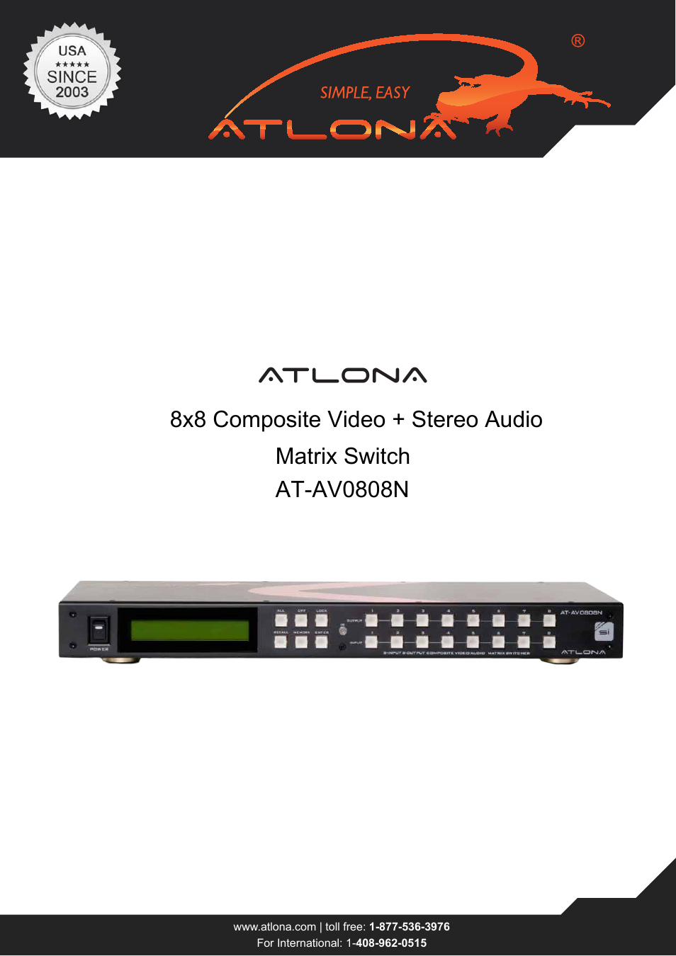 Atlona AT AV0808N V2 User Manual | 10 pages