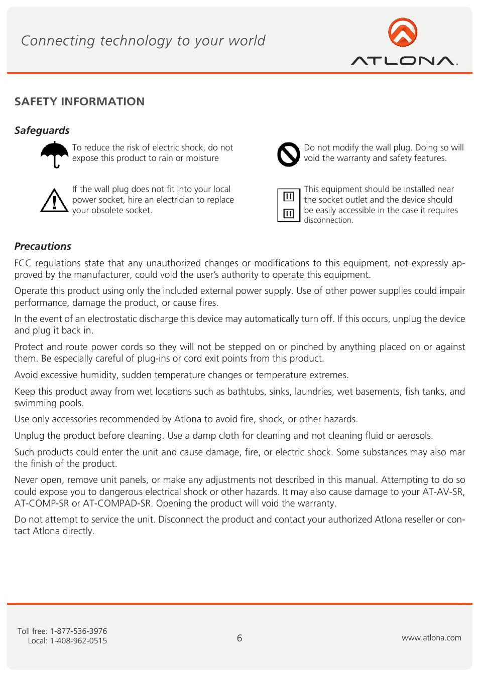 Safety information | Atlona AT AV SR User Manual | Page 7 / 9