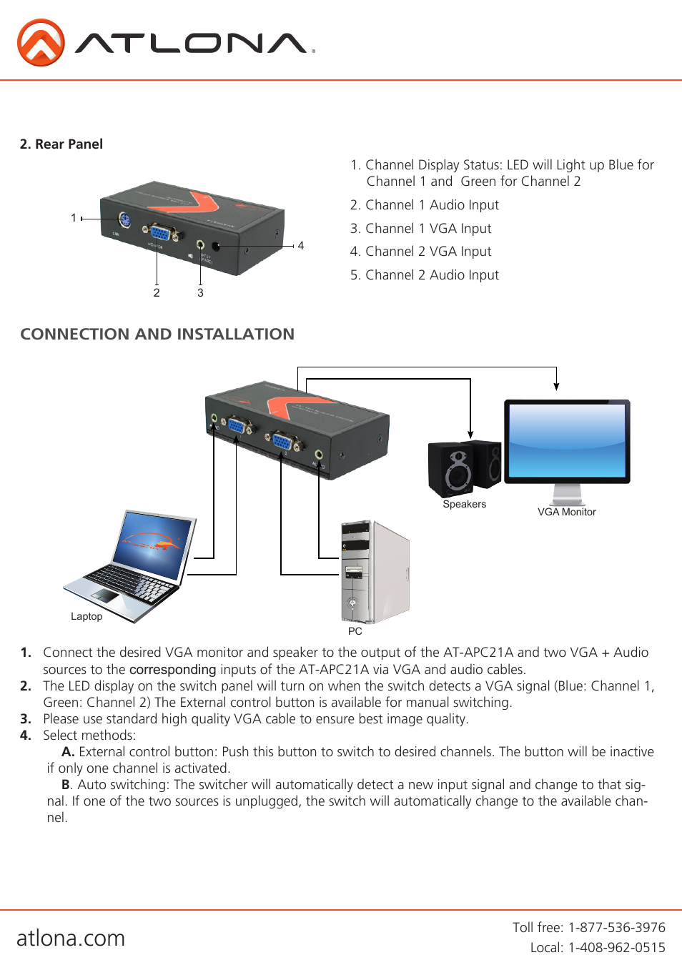 Connection and installation | Atlona AT APC21A User Manual | Page 5 / 8