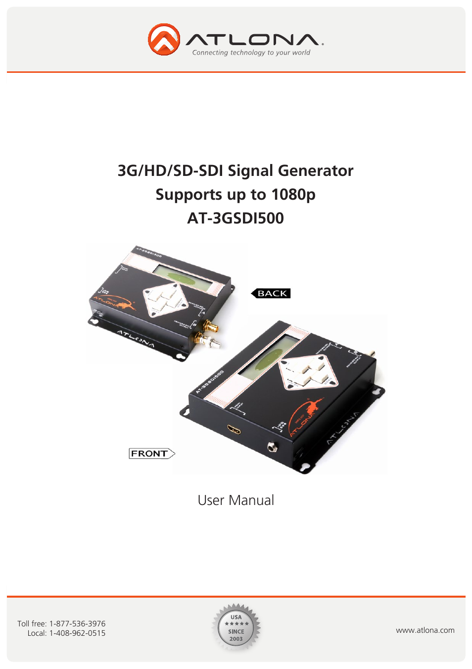 Atlona AT 3GSDI500 User Manual | 13 pages