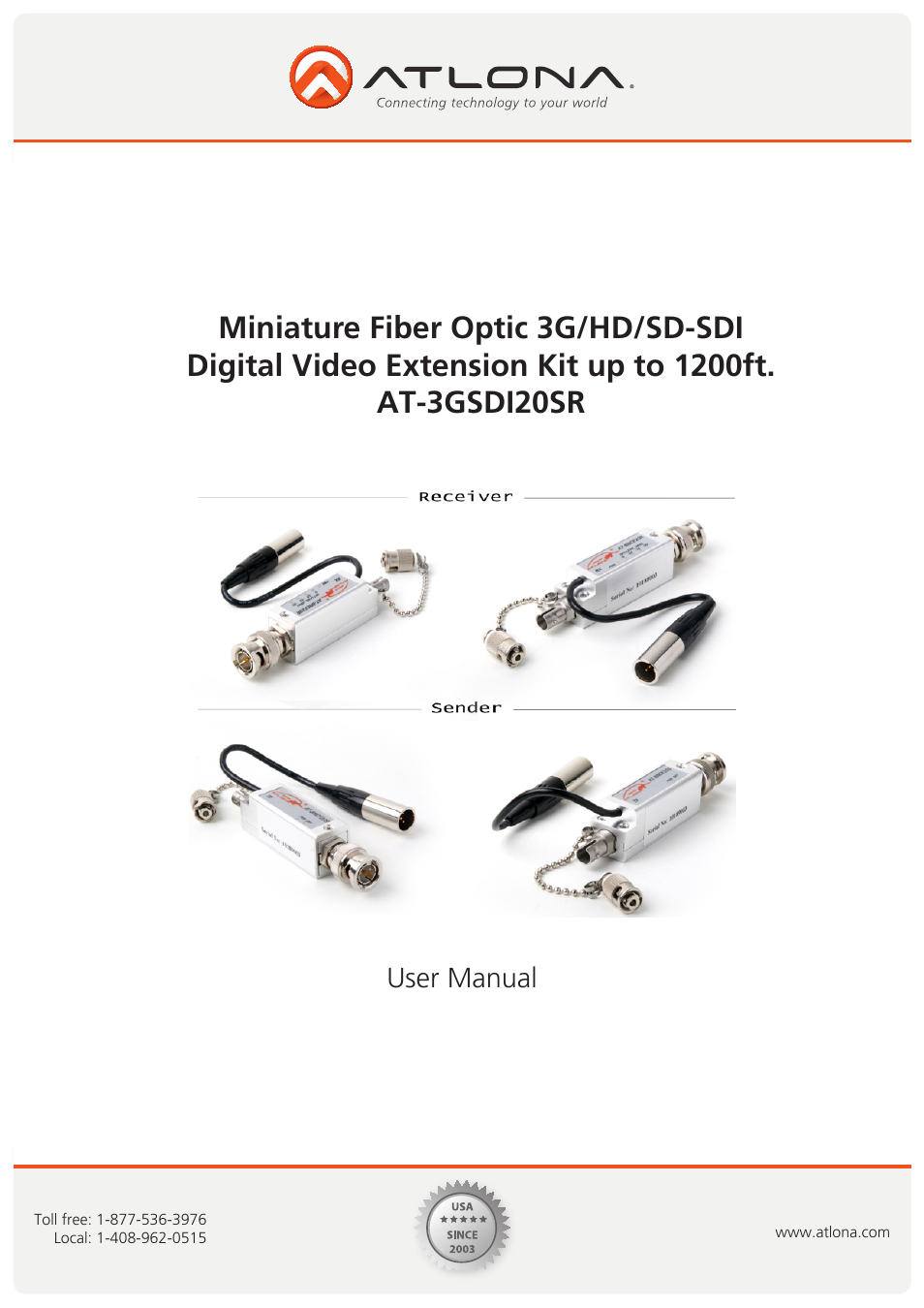 Atlona AT 3GSDI20SR User Manual | 8 pages