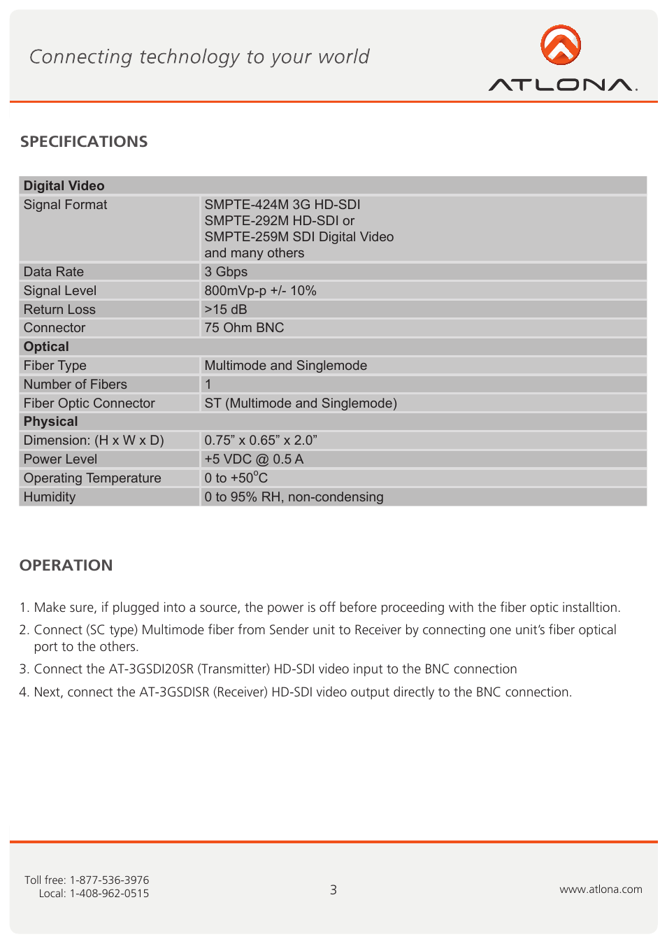 Atlona AT 3GSDI20SR User Manual | Page 4 / 8