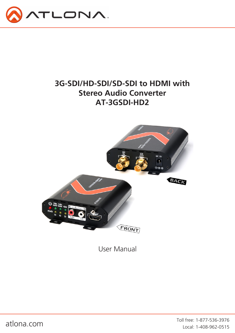 Atlona AT 3GSDI HD2 User Manual | 8 pages