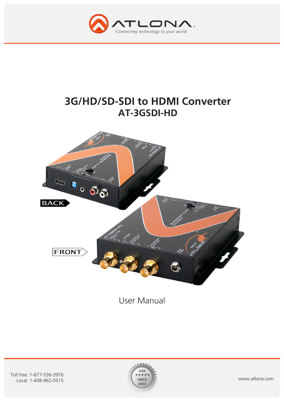 Atlona AT 3GSDI HD User Manual | 9 pages