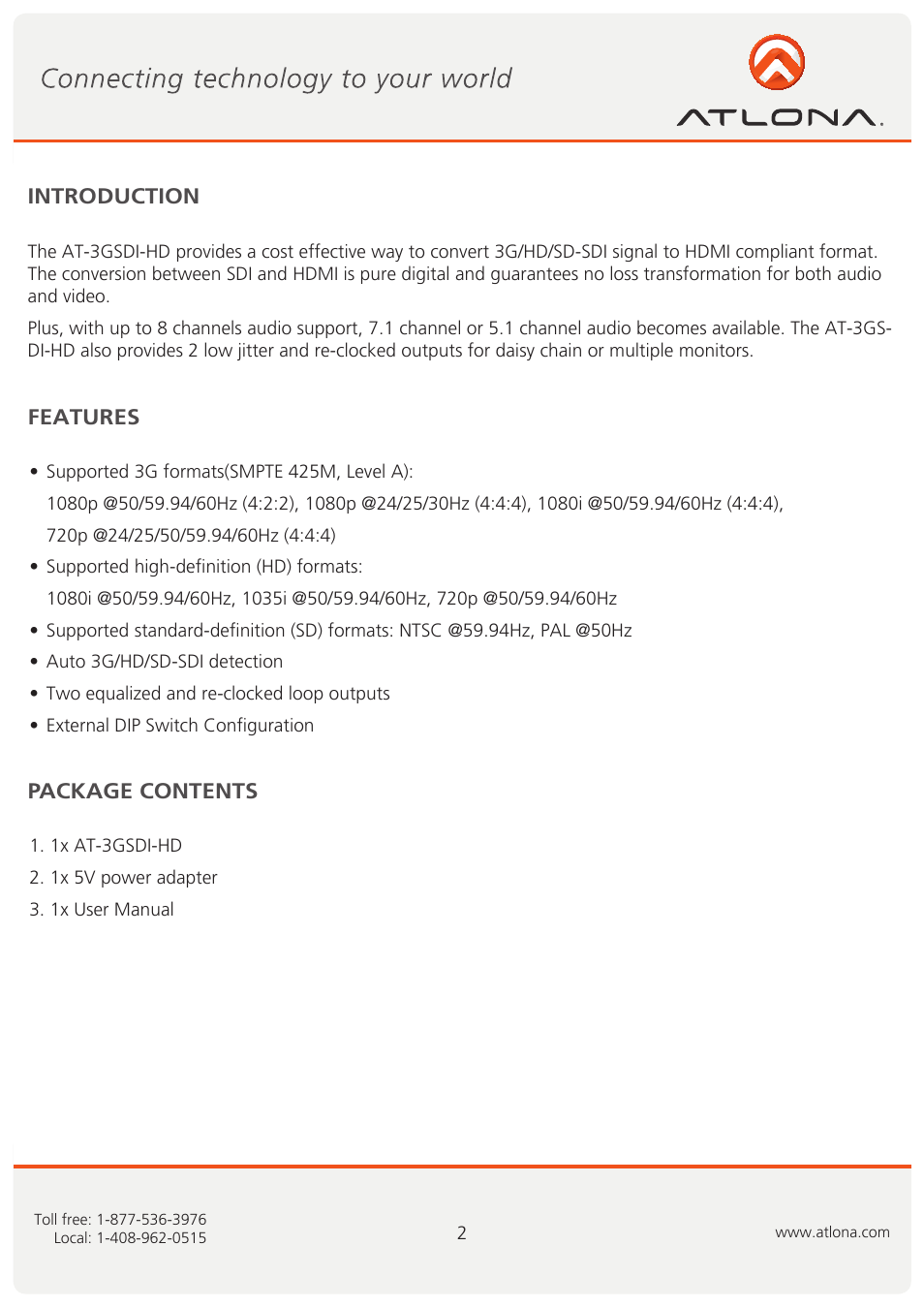 Atlona AT 3GSDI HD User Manual | Page 3 / 9