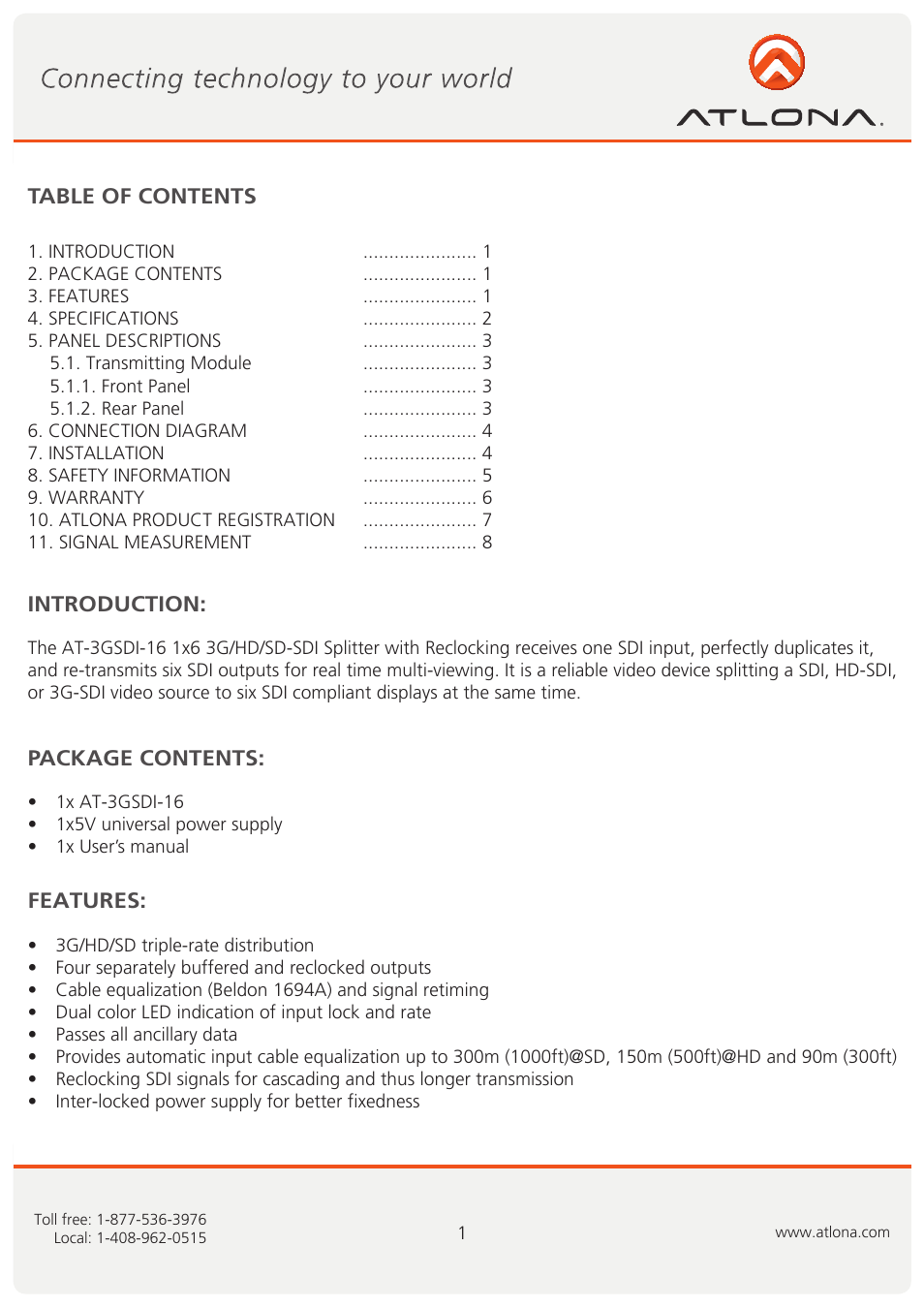 Atlona AT 3GSDI 16 User Manual | Page 2 / 9