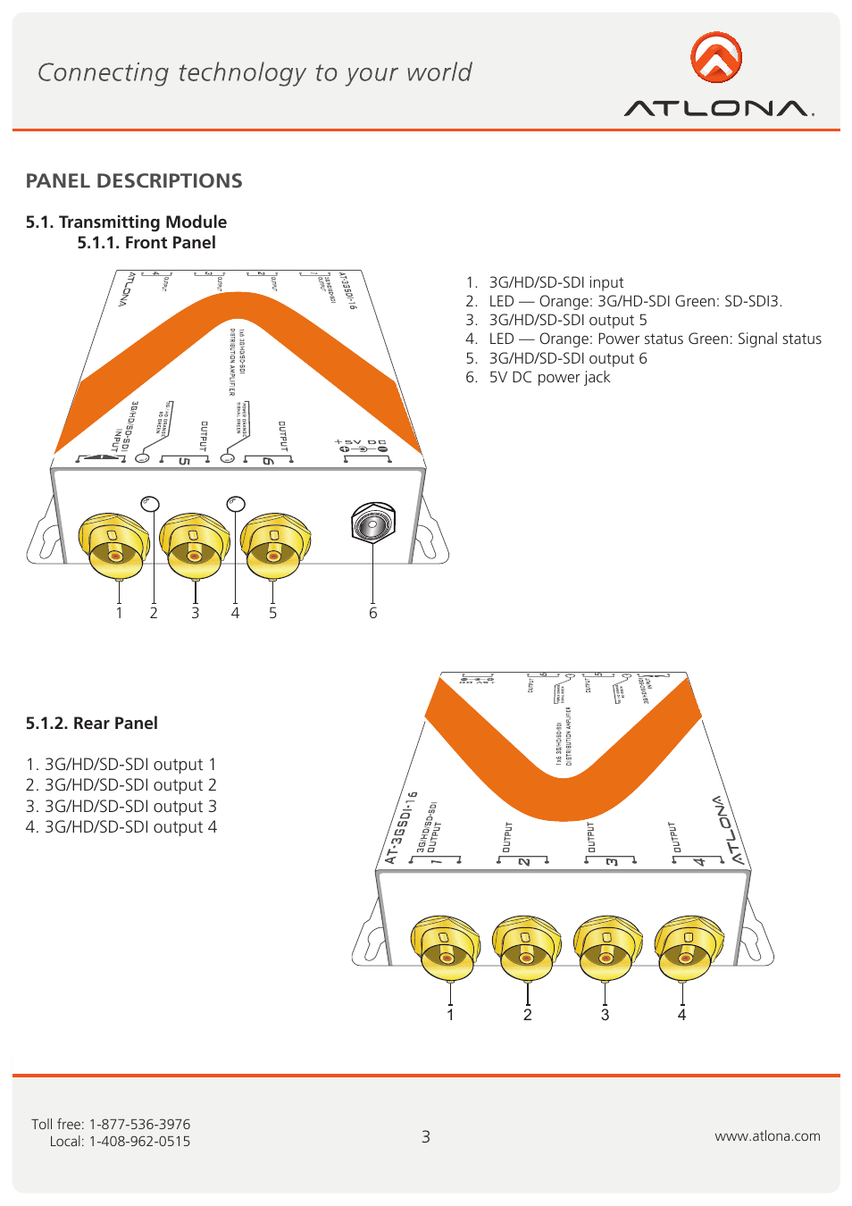 Panel descriptions | Atlona AT 3GSDI 16 User Manual | Page 4 / 9