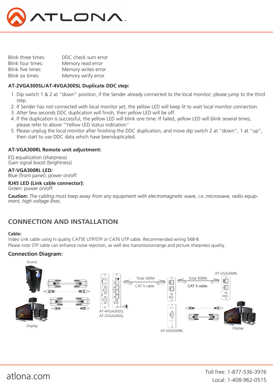 Connection and installation | Atlona AT 2VGA300SL User Manual | Page 6 / 10