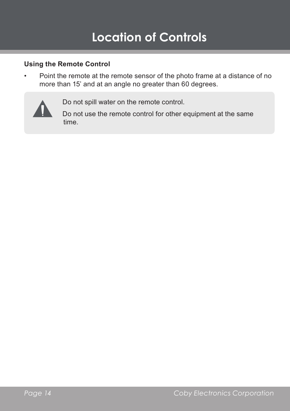 Using the remote control, Location of controls | COBY DP-768 User Manual | Page 14 / 36