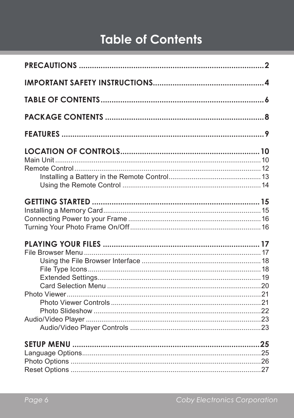 COBY DP-768 User Manual | Page 6 / 36