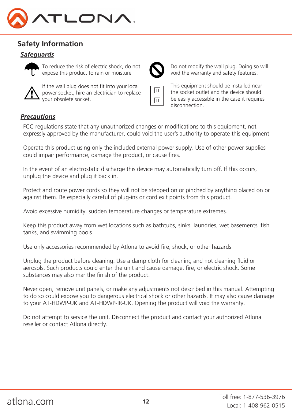 Safety information | Atlona ATHDWP UK Extenders User Manual | Page 12 / 14