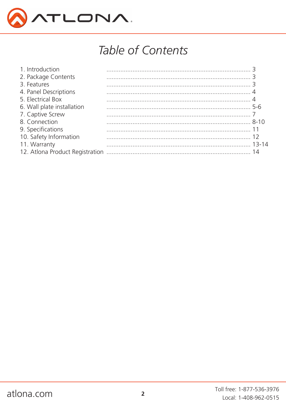 Atlona ATHDWP UK Extenders User Manual | Page 2 / 14