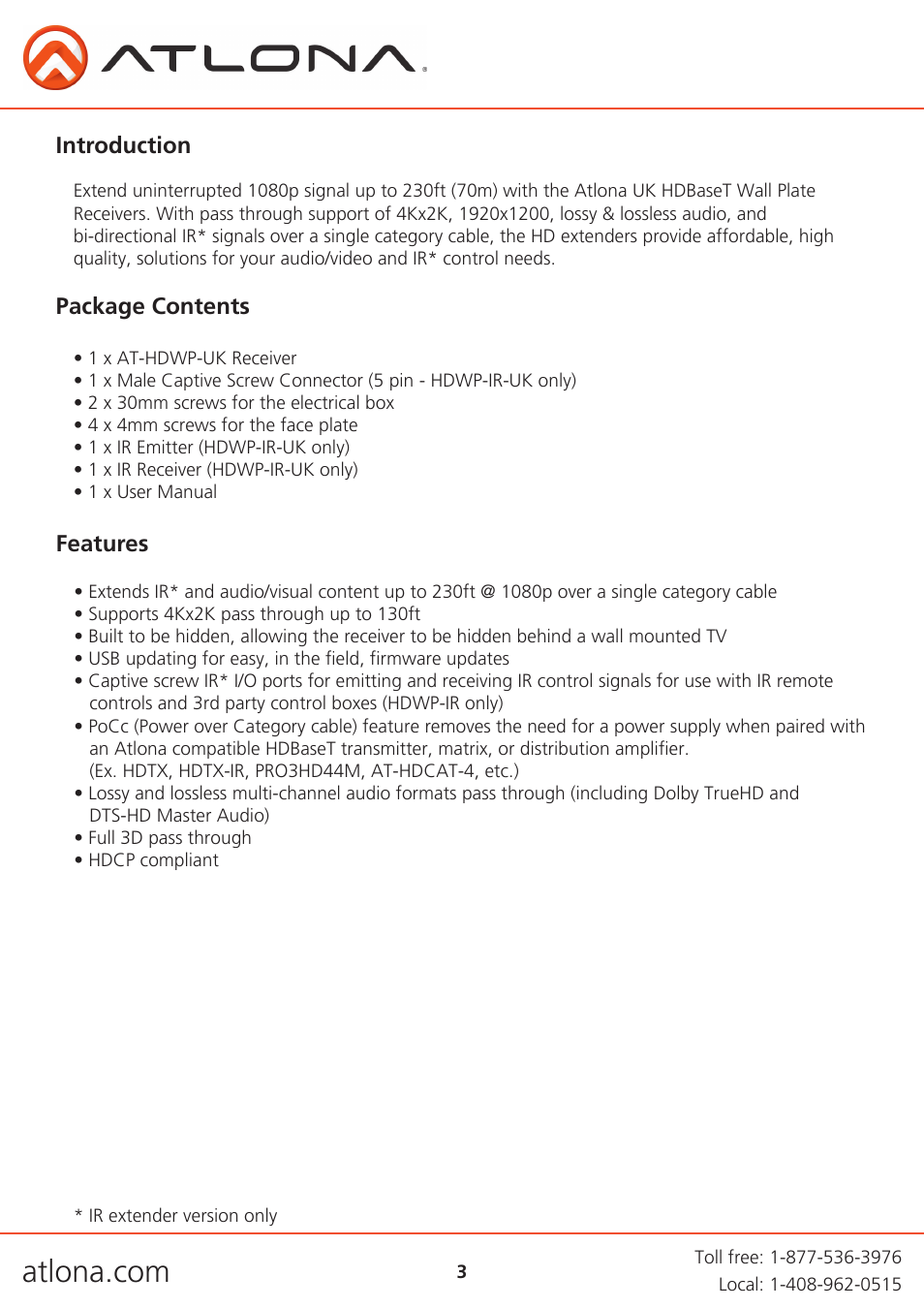 Atlona ATHDWP UK Extenders User Manual | Page 3 / 14