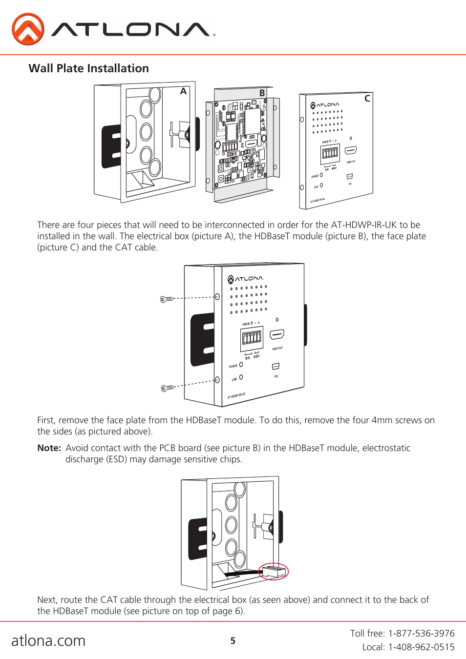 Wall plate installation | Atlona ATHDWP UK Extenders User Manual | Page 5 / 14
