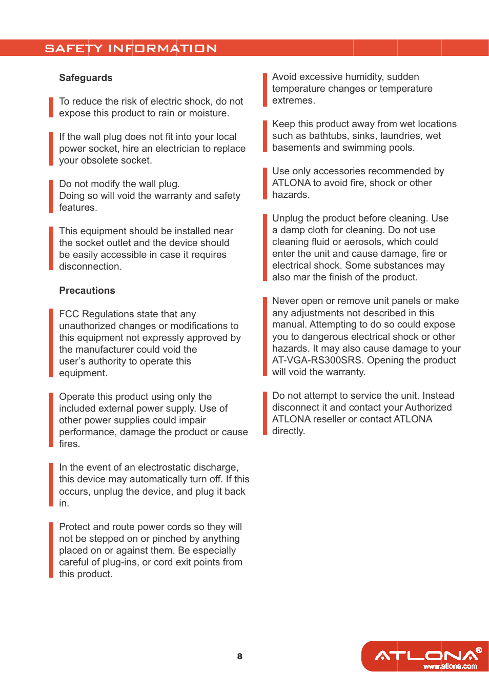 Safet, Ty inf, Forma | Ation | Atlona AT VGA RS300SRS User Manual | Page 10 / 12