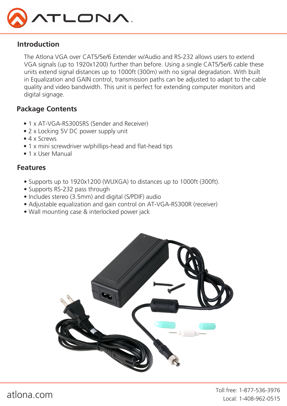 Atlona AT VGA RS300SRS V3 User Manual | Page 3 / 10