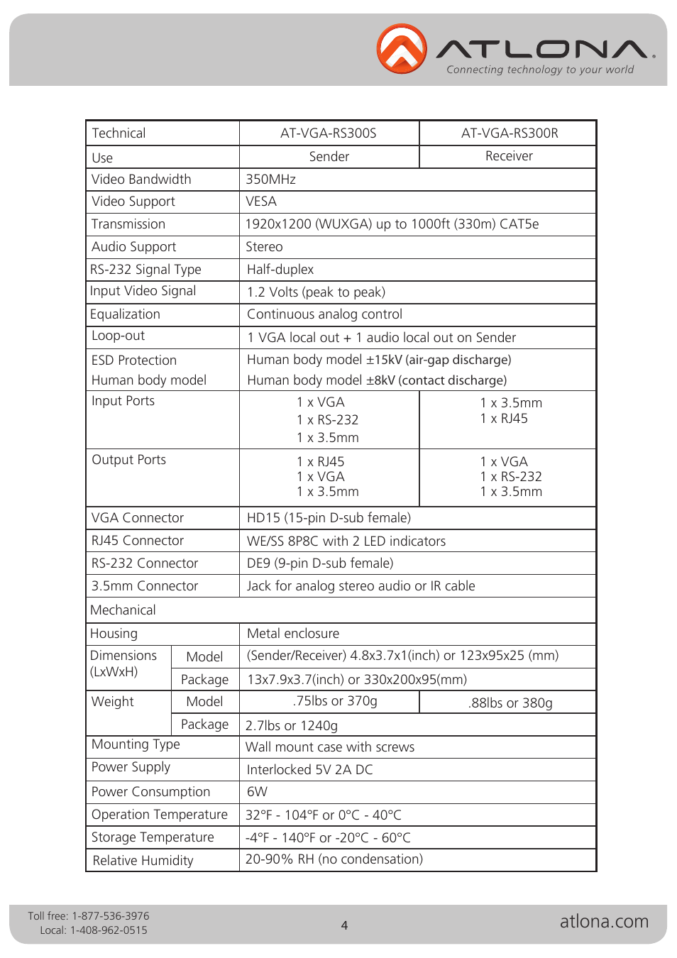 Atlona AT VGA RS300SRS V2 User Manual | Page 4 / 12