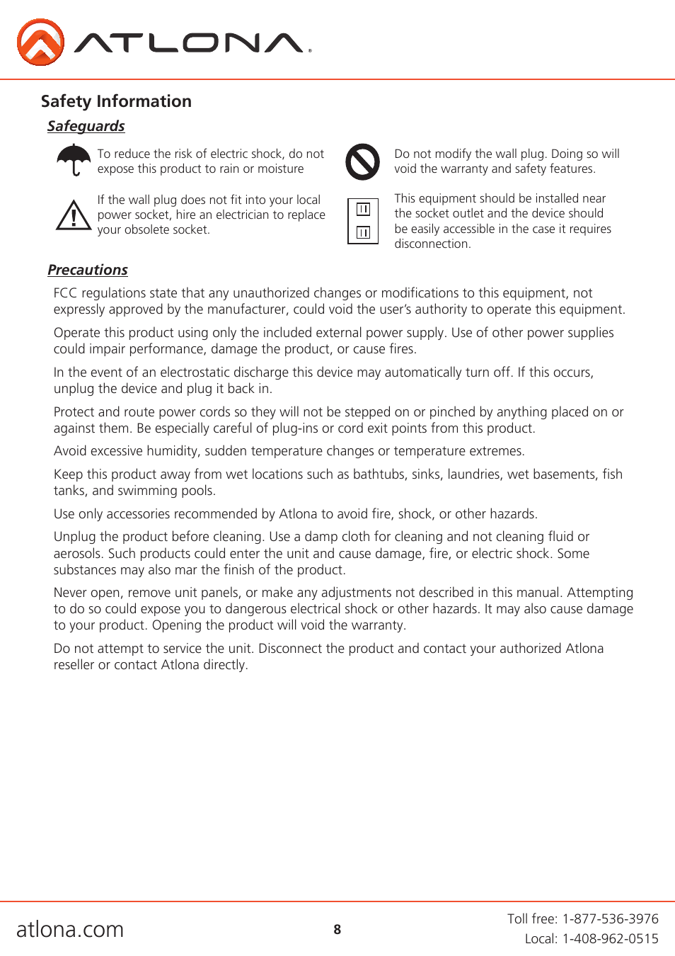 Safety information | Atlona AT UHD EX 70-2PS User Manual | Page 8 / 10