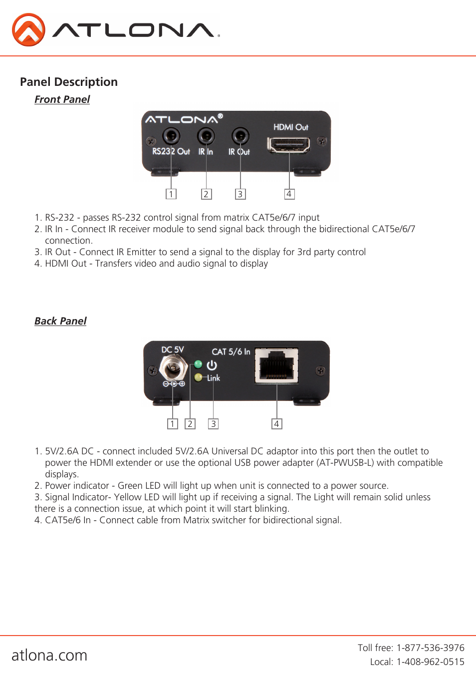 Panel description | Atlona AT PRO2HDREC User Manual | Page 4 / 8